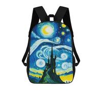 sinyumoney Fantastical Ippopotamus Zaino scolastico per adolescenti, stampa 3D, regolabile, con tasche alla moda, per bambini, ragazzi, ragazze, studenti e adolescenti, The Starry Night Painting, 17"
