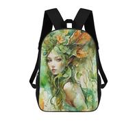 sinyumoney Fantasy Castle Waterfall - Zaino scolastico per adolescenti, con stampa 3D, regolabile, con tasche alla moda, per bambini, ragazzi, ragazze, studenti e adolescenti, Green Leafy Forest Fey