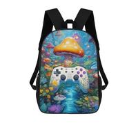 sinyumoney Fantasy Mushroom Forest with Game Controller -2 Zaino Scolastico Alla Moda Per Studenti, Adatto A Ragazzi E Ragazze, Ideale Per Viaggi All'aperto E Attività Ricreative. 17inch