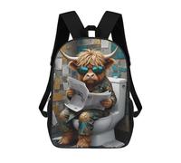 sinyumoney Fat Cat Toilet - Zaino scolastico per bambini con stampa 3D, ideale per viaggi e libri, Highland Cow Toilet, 17"