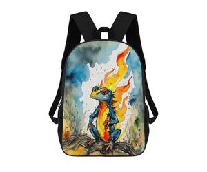sinyumoney Fire Frog Watercolor Zaino Scolastico Per Bambini, Stampato in 3D, Borsa Scolastica Alla Moda, Borsa Scolastica Casual Per Ragazzi, Studenti Delle Scuole Elementari E Medie 17inch