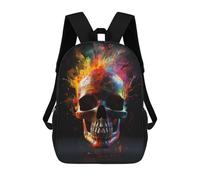 sinyumoney Fire Skull Zaino scolastico per ragazze e ragazzi, grande zaino leggero per bambini e studenti, Colorful Neon Skull, 17"