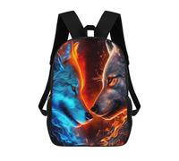 sinyumoney Fire Vs. Ice Wolves Artwork Zaino Scolastico Stampato in 3D Per Bambini, Zaino Scolastico Casual Alla Moda Per Bambini Studenti 17inch