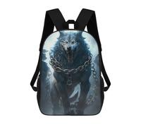 sinyumoney Flaming Unicorn Majesty Zaino per bambini con stampa 3D per ragazzi e adolescenti, Chained Wolf Artwork, 17"