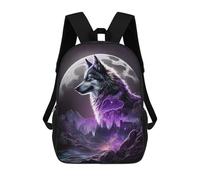 sinyumoney Flaming Unicorn Majesty Zaino per bambini con stampa 3D per ragazzi e adolescenti, Wolf Moonlit Majesty, 17"