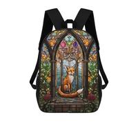 sinyumoney Fox Stained Glass Zaino Scolastico Alla Moda Per Studenti, Adatto A Ragazzi E Ragazze, Ideale Per Viaggi All'aperto E Attività Ricreative. 17inch