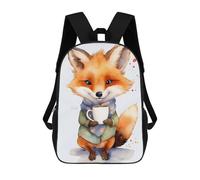 sinyumoney Fox with Coffee Zaino Scolastico Per Bambini Stampato in 3D, Zaini Da Viaggio Ad Alta Capacità, Borse Per Libri, Zaini Scolastici Per Bambini 17inch