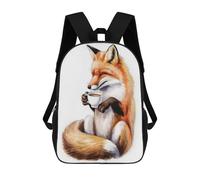 sinyumoney Fox with CoffeeZaino Scolastico Per Bambini, Zaini Stampati in 3D, Zaini Alla Moda Per La Scuola Elementare E Media Per Ragazzi. 17inch