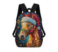 sinyumoney Francese Bulldog Santa Hat Zaini Scuola Per Bambini, Borsa Scuola Stampato 3D Per Ragazzi Studenti Della Scuola Elementari E Del College, Christmas Horse Stained Gl, 17"
