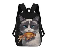 sinyumoney Funny Cat And Fish Zaino Scolastico Per Bambini, Stampato in 3D, Borsa Scolastica Alla Moda, Borsa Scolastica Casual Per Ragazzi, Studenti Delle Scuole Elementari E Medie 17inch