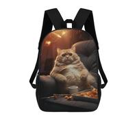 sinyumoney Funny Fat Cat Food Chill Zaino Scolastico Zaino Per Bambini Borsa Scolastica Di Grande Capacità Zaino Per Bambini Per La Scuola Zaino 3D Borsa Per Libri Regali Per Bambini 17inch