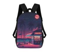 sinyumoney Galactic Beach Encounter - 1 zaino scolastico stampato 3D per bambini, zaino per ragazzo/ragazza, borsa da viaggio per bambini, Neon Beach Bar Night Scene, 17"
