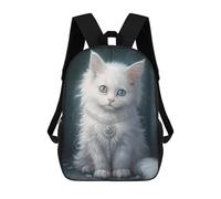 sinyumoney Galactic Dreamscape - 37 Zaini per bambini, Zaini scolastici stampati 3D, Zaini da viaggio alla moda per bambini (primario, college), Magical White Cat Ritratto, 17"