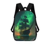 sinyumoney Ghost Ship Green Zaini Stampati in 3D Per Bambini, Zaini Scolastici, Borse Scolastiche, Zaini Alla Moda Per Ragazzi, Studenti Delle Scuole Elementari E Medie 17inch