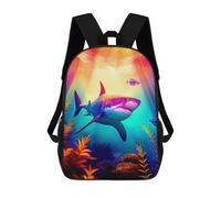 sinyumoney Ghost Ship on The Horizon Zaino scolastico stampato 3D per bambini, zaino da viaggio alla moda e casual per scolari, Shark In Vibrante Corallo Reef, 17"