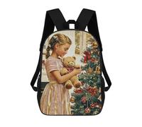 sinyumoney Girl with Teddy Bear by Christmas Tree Zaini Casual Per Bambini, Borse Scolastiche Per Ragazzi E Ragazze, Zaini Per Libri, Zaini 17inch