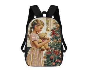sinyumoney Girl with Teddy Bear by Christmas Tree Zaini Casual Per Bambini, Borse Scolastiche Per Ragazzi E Ragazze, Zaini Per Libri, Zaini 17inch