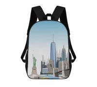 sinyumoney Godlike Pug - Zaino scolastico per bambini, con stampa 3D, per ragazzi e ragazze, grande capacità, New York City Travel Print, 17"