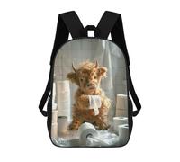 sinyumoney Godlike Pug - Zaino scolastico per bambini, con stampa 3D, per ragazzi e ragazze, grande capacità, Highland Cow Toilet Paper, 17"