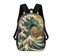 sinyumoney Gold Great Wave Abstract Zaino Scolastico Per Bambini Stampato in 3D, Zaini Da Viaggio Ad Alta Capacità, Borse Per Libri, Zaini Scolastici Per Bambini 17inch