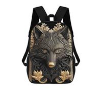 sinyumoney Golden Majesty Black Wolf Zaino Scolastico Stampato in 3D Zaino Scolastico Per Bambini Zaini Scolastici Zaini Da Viaggio Borsa Casual Alla Moda Per Bambini Studenti Scolastici 17inch