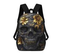 sinyumoney Golden Skull with Flowers Zaini Casual Per Bambini, Borse Scolastiche Per Ragazzi E Ragazze, Zaini Per Libri, Zaini 17inch