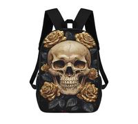 sinyumoney Golden Skull with Roses Zaino, Zaino Per Bambini, Borsa Scolastica Per Studenti, Zaino Per Libri, Borsa Scolastica Stampata in 3D Per Ragazzi E Ragazze 17inch