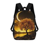 sinyumoney Golden Tree Under Crescent Moon Zaini Stampati in 3D, Borsa Scolastica Casual Per Bambini, Borsa Scolastica Alla Moda Per Ragazzi, Studenti Delle Scuole Medie 17inch