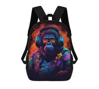 sinyumoney Gorilla with Headphones Artwork Zaino Scolastico Per Bambini Stampato in 3D, Zaini Da Viaggio Ad Alta Capacità, Borse Per Libri, Zaini Scolastici Per Bambini 17inch