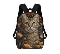 sinyumoney Grey Tabby Cat in Flowers Zaino Scolastico Per Bambini, Stampato in 3D, Borsa Scolastica Alla Moda, Borsa Scolastica Casual Per Ragazzi, Studenti Delle Scuole Elementari E Medie 17inch