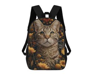 sinyumoney Grey Tabby Cat in Flowers Zaino Scolastico Per Bambini, Stampato in 3D, Borsa Scolastica Alla Moda, Borsa Scolastica Casual Per Ragazzi, Studenti Delle Scuole Elementari E Medie 17inch