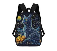 sinyumoney Halloween Cat & Moon Zaini Stampati in 3D Per Bambini, Zaini Scolastici, Borse Scolastiche, Zaini Alla Moda Per Ragazzi, Studenti Delle Scuole Elementari E Medie 17inch