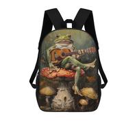 sinyumoney Happy Fox Drinking Tea Zaino Scuola Stampato 3D Per Ragazzi E Ragazze Zaino Per Computer Portatile Per Bambini/Studenti/Adulti, Frog Chitarra Music Mushroom, 17"