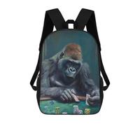 sinyumoney Happy Fox Drinking Tea Zaino Scuola Stampato 3D Per Ragazzi E Ragazze Zaino Per Computer Portatile Per Bambini/Studenti/Adulti, Gorilla Playing Poker Game, 17"
