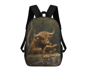 sinyumoney Happy Fox Drinking Tea Zaino Scuola Stampato 3D Per Ragazzi E Ragazze Zaino Per Computer Portatile Per Bambini/Studenti/Adulti, Highland Cow Nature Book, 17"
