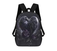 sinyumoney Heart-Shaped Raven Pair Zaino Scolastico Per Bambini, Borsa Scolastica Stampata in 3D Per Ragazzi, Studenti Delle Scuole Elementari E Medie 17inch