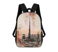 sinyumoney Hokkaido Nature Zaini scolastici per bambini, borsa da scuola alla moda, stampa 3D per ragazzi, studenti delle scuole elementari e college, Burj Khalifa In Watercolor, 17"