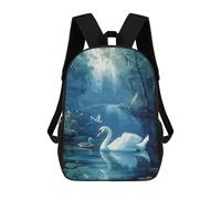 sinyumoney Horror Black Stork Zaino scolastico per adolescenti, stampa 3D, regolabile, con tasche alla moda, per bambini, ragazzi, ragazze, studenti e adolescenti, Swan nella foresta, 17"