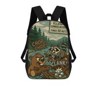 sinyumoney Illegal Lumberjacking Cartoon with Beaver And Raccoon Zaino Scolastico Stampato in 3D Per Bambini, Zaino Scolastico Casual Alla Moda Per Bambini Studenti 17inch