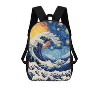 sinyumoney Japan Waves Zaini Per Bambini Zaino Scolastico Borsa Scolastica Stampata in 3D Borsa Scolastica Per Ragazzi Studenti Delle Scuole Elementari E Medie 17inch