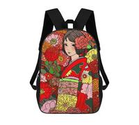 sinyumoney Japanese Kimono Girl Art Zaino Scolastico Per Bambini, Stampato in 3D, Borsa Scolastica Alla Moda, Borsa Scolastica Casual Per Ragazzi, Studenti Delle Scuole Elementari E Medie 17inch
