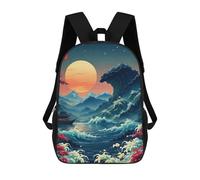 sinyumoney Japanese Landscape with Wave And Moon Zaino Scolastico Per Bambini Stampato in 3D, Zaini Da Viaggio Ad Alta Capacità, Borse Per Libri, Zaini Scolastici Per Bambini 17inch
