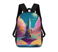 sinyumoney Japanese Landscape Zaino scolastico per bambini, borsa scolastica stampata 3D, borsa da scuola alla moda per ragazzi, studenti elementari e college, Amazing Rocket The Sea, 17"