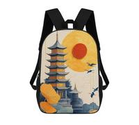 sinyumoney Japanese Pagoda Illustration Zaino Scolastico Per Bambini Stampato in 3D Per Bambini, Zaini Da Viaggio, Borse Per Libri Per Ragazzi, Studenti Delle Scuole Elementari 17inch