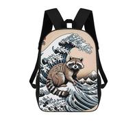 sinyumoney Japanese Peacock Zaini Stampati 3D Per Bambini, Borse Da Scuola Alla Moda Per Ragazzi Borse Da Viaggio Borse Scuola Scuola Scuola Studenti, Raccoon Great Wave, 17"
