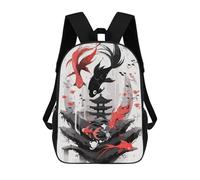 sinyumoney Japanese Red Black Koi Zaino Scolastico Stampato in 3D, Borse Scolastiche Per Ragazzi E Ragazze, Zaino Per Laptop Per Bambini/studenti/adulti 17inch