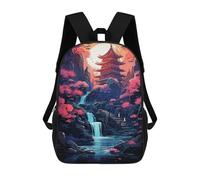 sinyumoney Japanese Temple Waterfall Zaino Scolastico Zaino Per Bambini Borsa Scolastica Di Grande Capacità Zaino Per Bambini Per La Scuola Zaino 3D Borsa Per Libri Regali Per Bambini 17inch