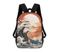 sinyumoney Japanese Wave Art with Mountain Backdrop Zaino Scolastico Per Bambini Stampato in 3D, Zaini Da Viaggio Ad Alta Capacità, Borse Per Libri, Zaini Scolastici Per Bambini 17inch