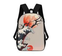 sinyumoney Japanese Wave with Moon And Tree Zaino Scolastico Per Bambini Alla Moda Casual Zaini Per Bambini Stampati in 3D Borse Scolastiche Per Ragazzi Zaino Grande 17inch