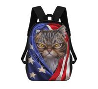 sinyumoney King of The Hous - Zaino per la scuola per bambini, con stampa 3D, per il tempo libero, per le ragazze, Tabby Cat Usa Patriot, 17"